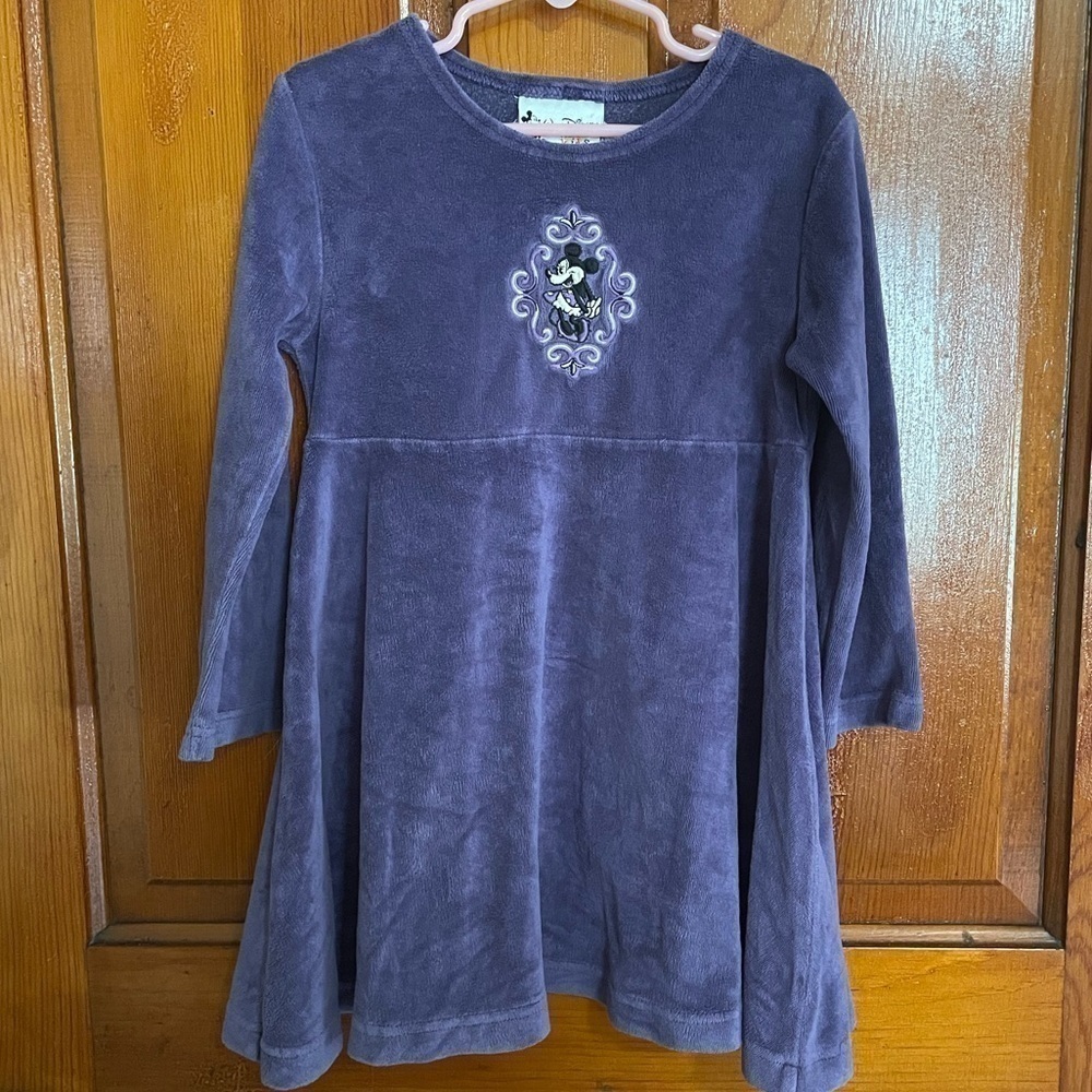 Vintage Walt Disney World Kids 90s/Y2K  Minnie Dress Dark Purple Velvet Size XS